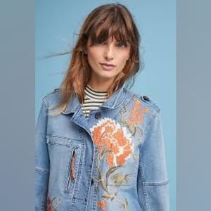 Anthropologie Jean jacket floral embroidery